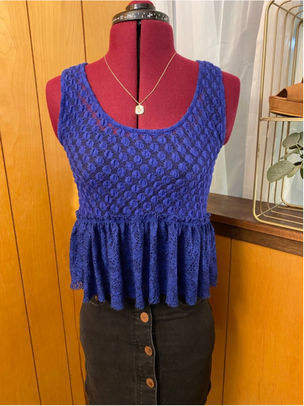 Women's Joe Boxer Blue Lace Peplum Tank Top S